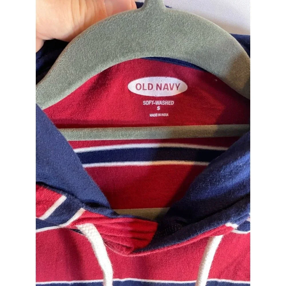 Old‎ Navy Sweater Boys Small Red Blue Striped Long Sleeve Drawstring Hoodie Kids